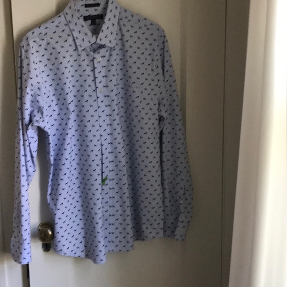 Men’s Banana Republic large slim fit flex Blue with dog pattern